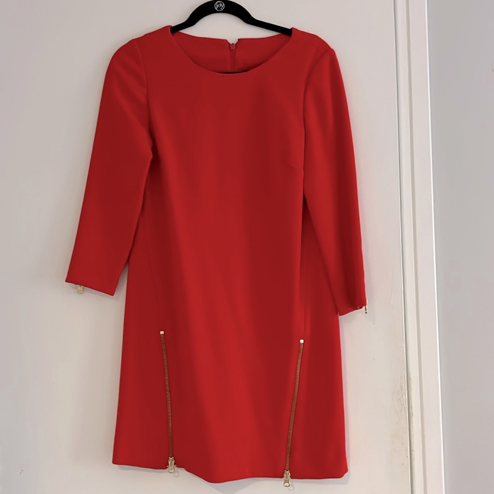 J.Crew red 3/4 sleeve zipper detail dress